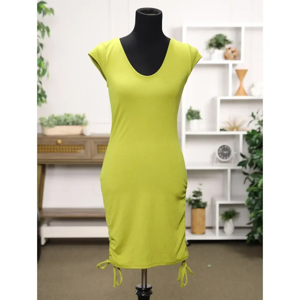 Y2K Boho Luxe Ruched Side Tie Mini Dress Chartreuse Free-est Free People M